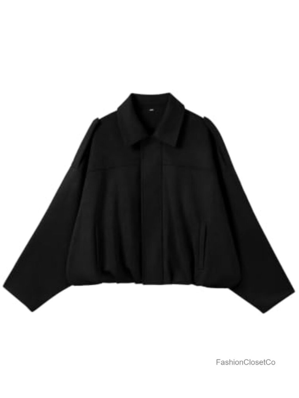 Faux Suede Cropped Bomber Jacket Oversized Batwing Sleeve Zip Up